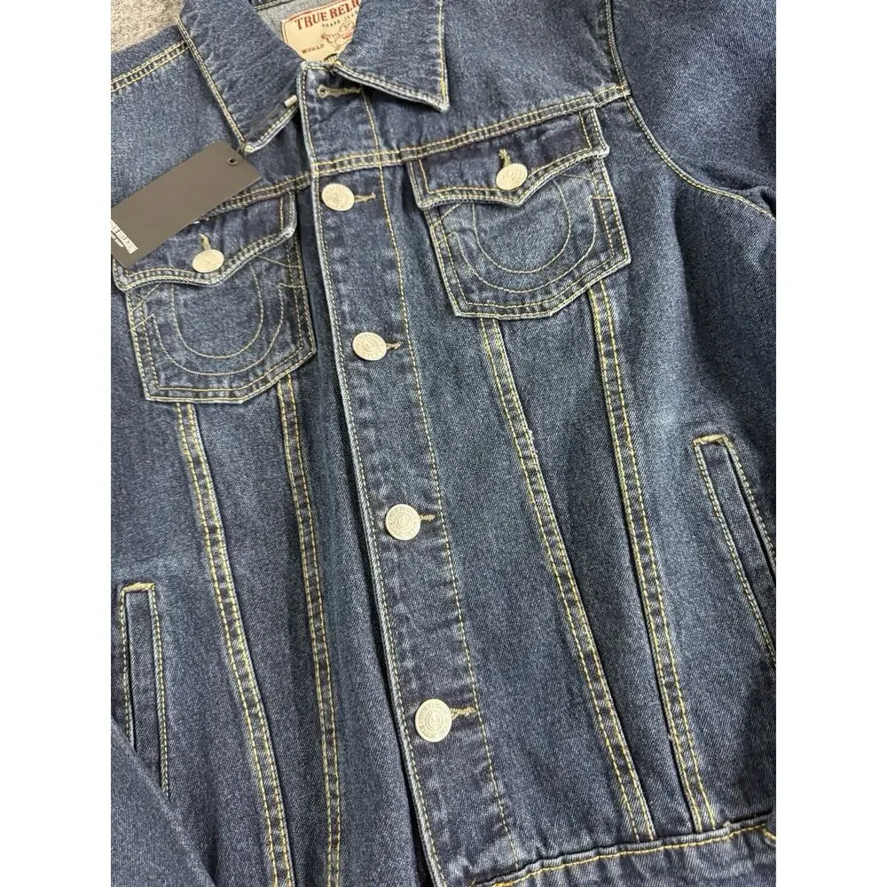 True Religion Jacket Mens Small Blue Denim Trucker Bomber Jean Coat N82
